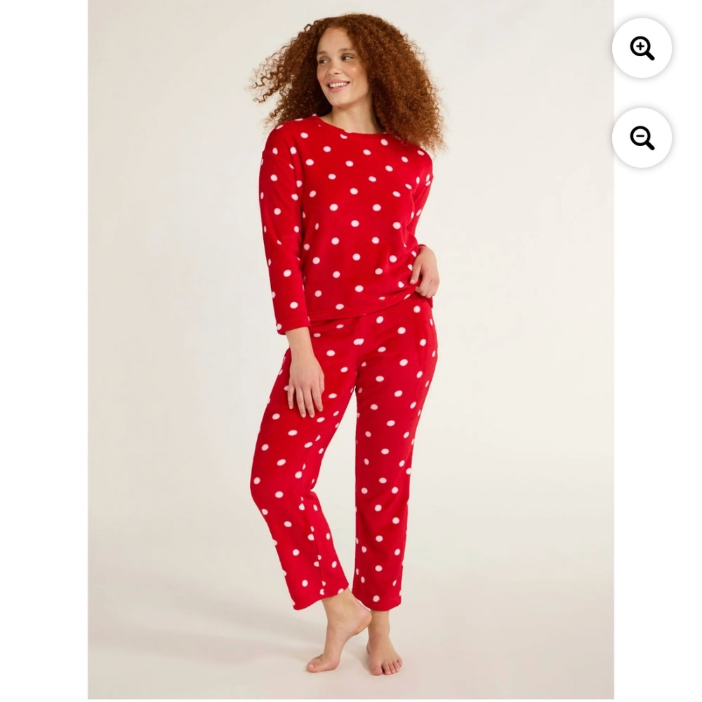 Joyspun Women’s 2 PC Milky Fleece Red Dotted Pajama Set Size 3X NWT - Picture 1 of 6